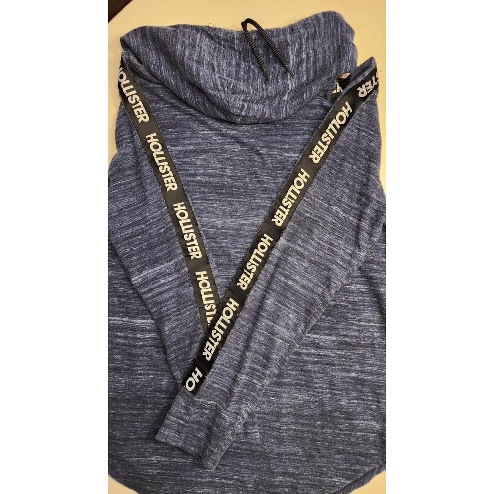 Mens Hollister Blue Long Sleeve Shirt with Black Tape Graphic Sleeve -Size Small - Picture 2 of 4